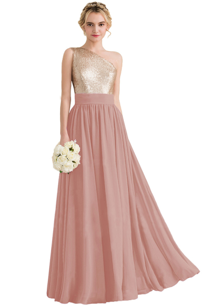 Sequins One Shoulder Long Bridesmaid Dress
