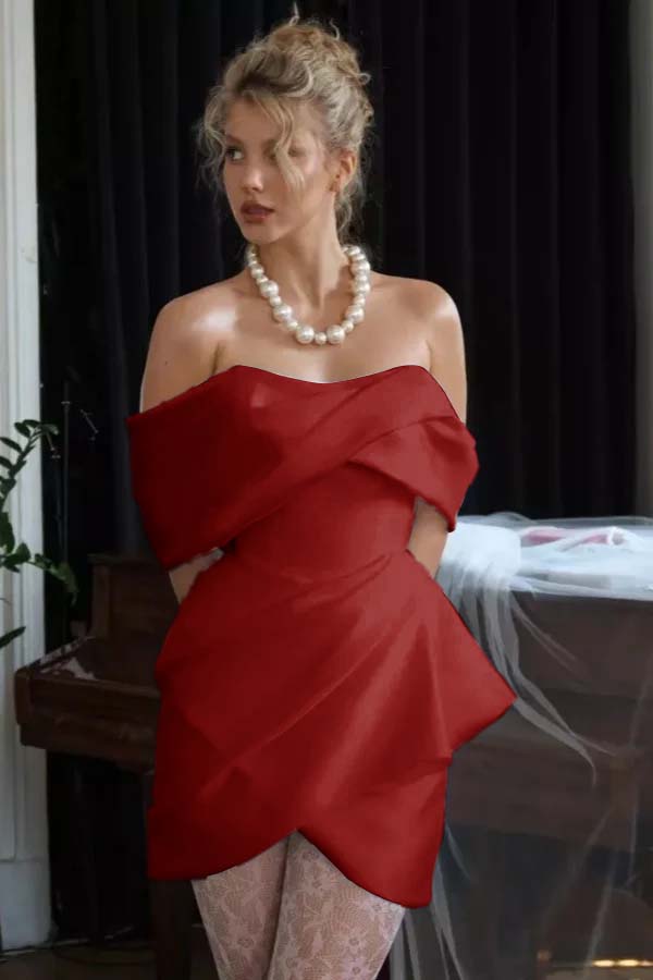 Stunning Off the Shoulder Sleeveless Short Formal Dress With Pleated