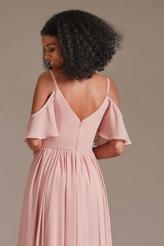 Pink Sleeveless Spaghetti-Straps Bridesmaid Dress