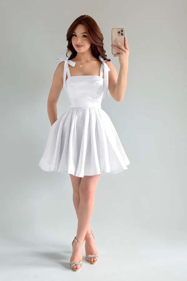 Spaghetti Strap Sleeveless Short A Line Formal Dress With Pleated