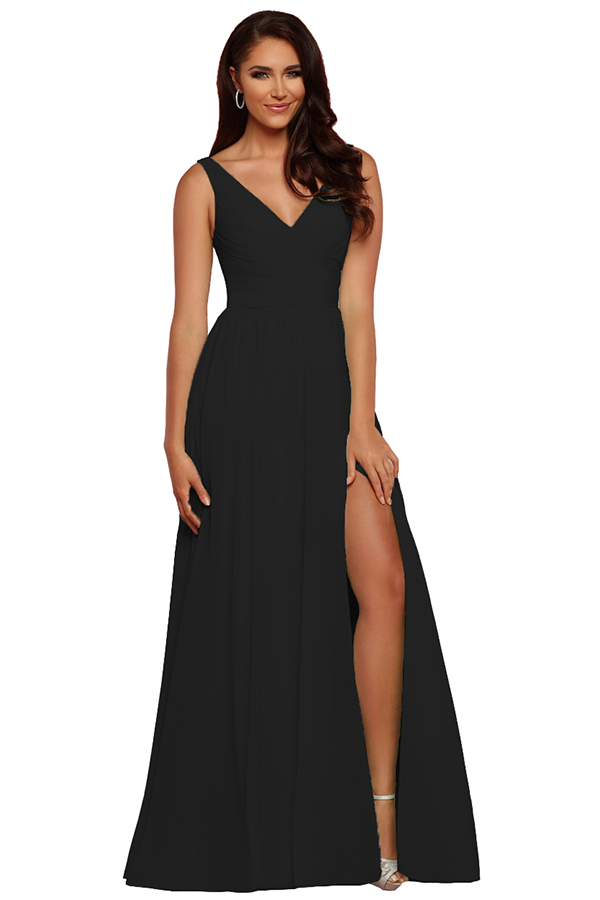 Sleeveless V-Neck Bridesmaid Dress with Split