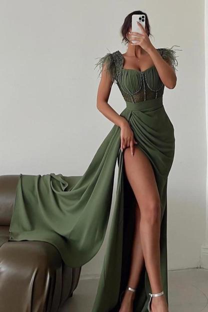 Straps Sweetheart Sleeveless Long Mermaid Formal Dress With Split