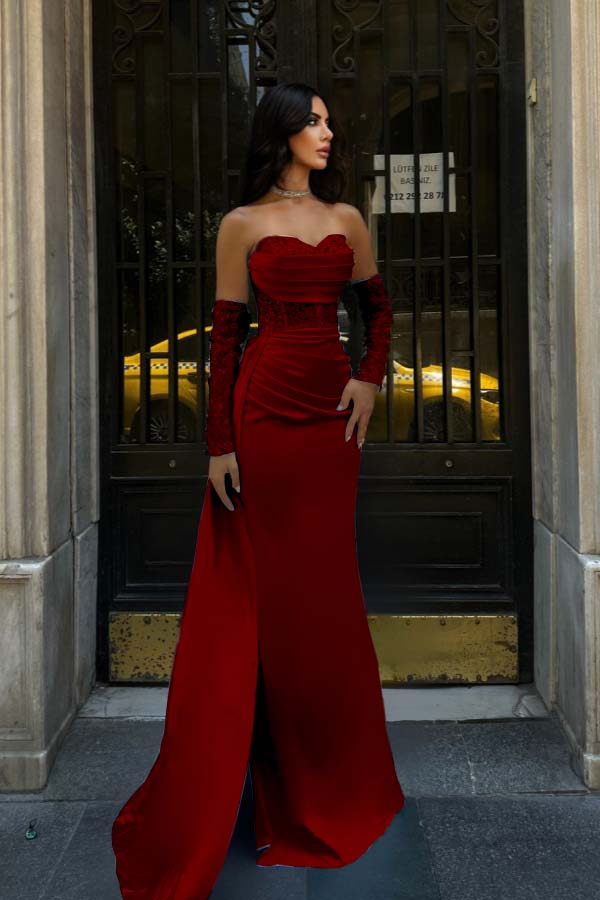 Sweetheart Strapless Sleeveless Long Mermaid Formal Dress With Pleated