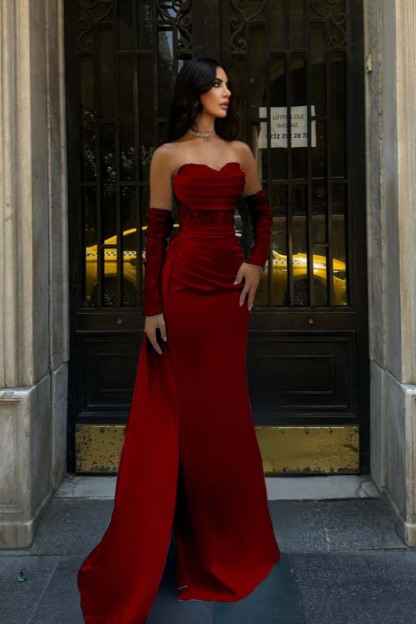 Sweetheart Strapless Sleeveless Long Mermaid Formal Dress With Pleated
