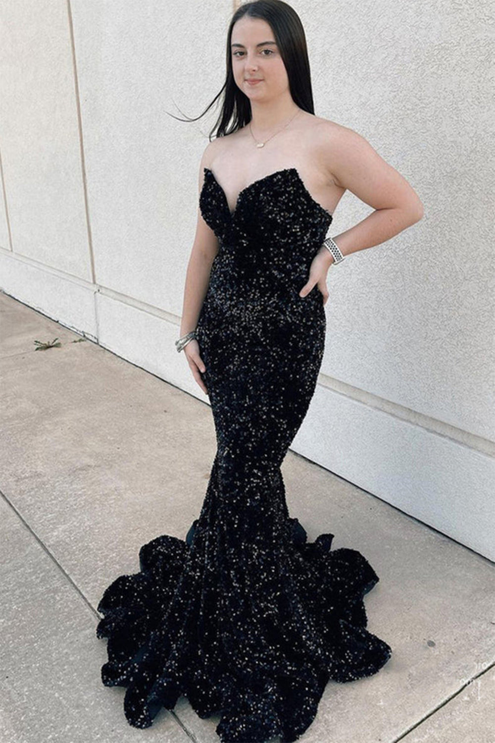 Long Prom Dress with Fuchsia Sequins in Mermaid Style