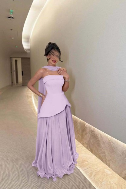 Chic Strapless Sleeveless Long Formal Dress With Ruffles Pleated