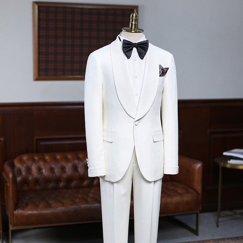Alva Classic White Slim-Fit Custom Two-Piece Wedding Suit for Grooms
