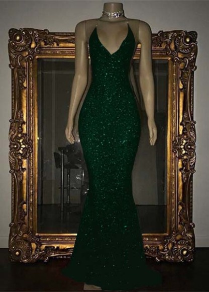 V-Neck Mermaid Elegant Halter Evening Dress With Sequins