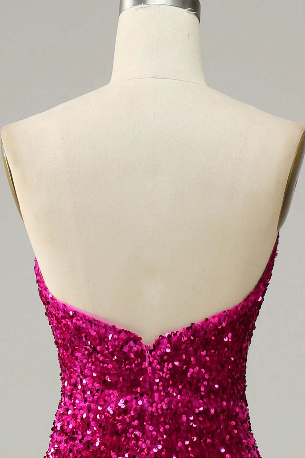 Strapless Sequin Prom Dress in Hot Pink Featuring a Slit