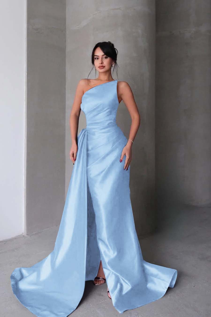 Strapless Sleeveless Mermaid Long Formal Dress With Split Pleated