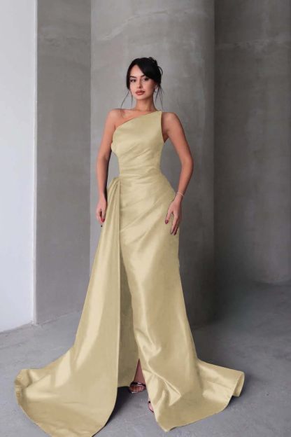 Strapless Sleeveless Mermaid Long Formal Dress With Split Pleated