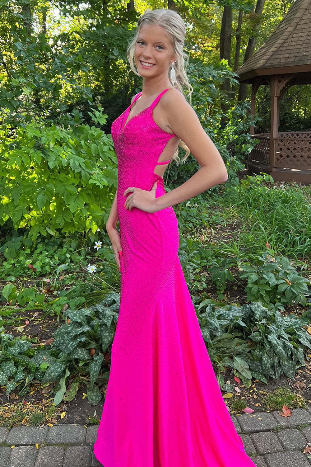 Mermaid Prom Dress with Lavender Rhinestone Spaghetti Straps