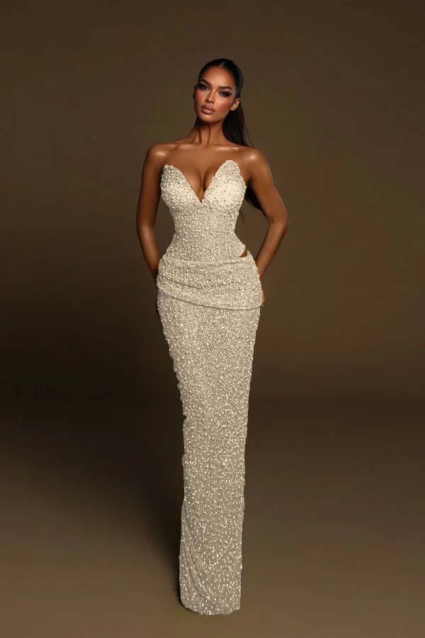 Strapless Sleeveless Long Mermaid Formal Dress With Pleated Beading