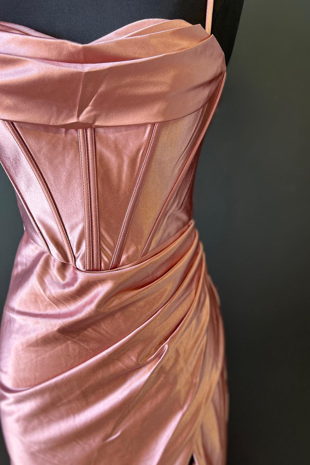 Satin Mermaid Prom Dress in Hot Pink with Spaghetti Straps and Slit