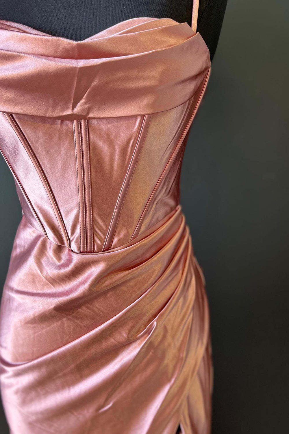 Satin Mermaid Prom Dress in Hot Pink with Spaghetti Straps and Slit