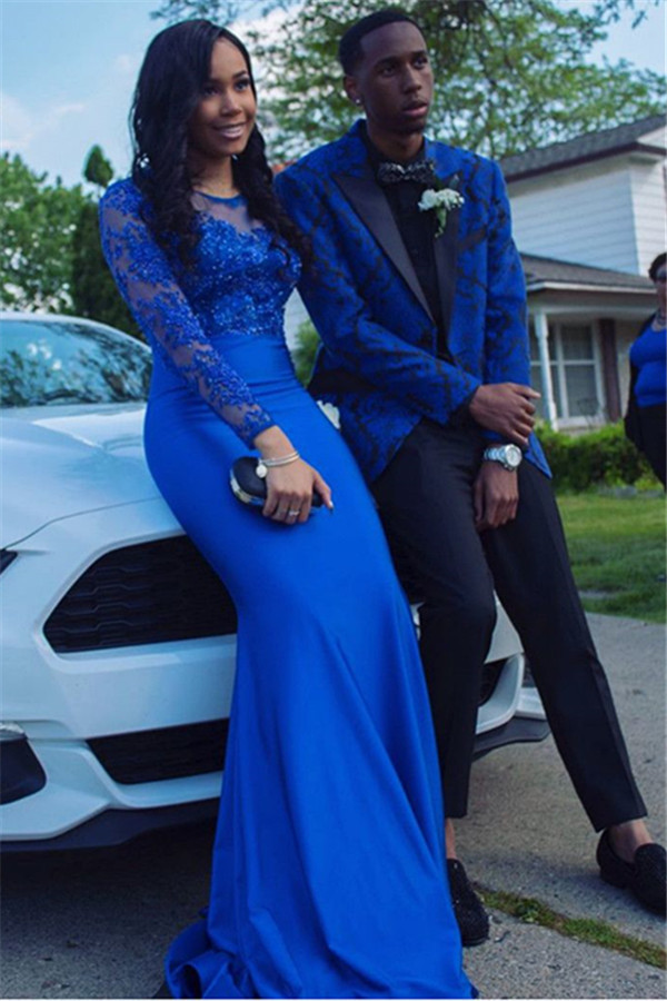 New Arrival Black Lapel Royal Blue Jacquard cocktail Prom Suits