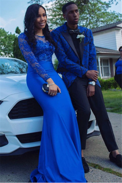 New Arrival Black Lapel Royal Blue Jacquard cocktail Prom Suits