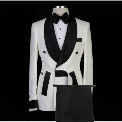 Fashion White Jacquard Shawl-Lapel Men's Suits for Weddings
