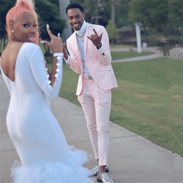 Fashion Pink Best-Fitted Bespoke Wedding Suits for Groom