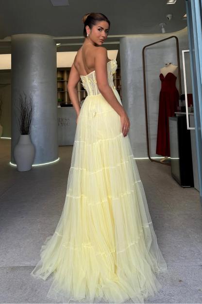 Tulle Strapless Sweetheart Sleeveless Long Formal Dress With Pleated