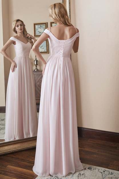 Pink Blushing Off-the-Shoulder Bridesmaid Dress