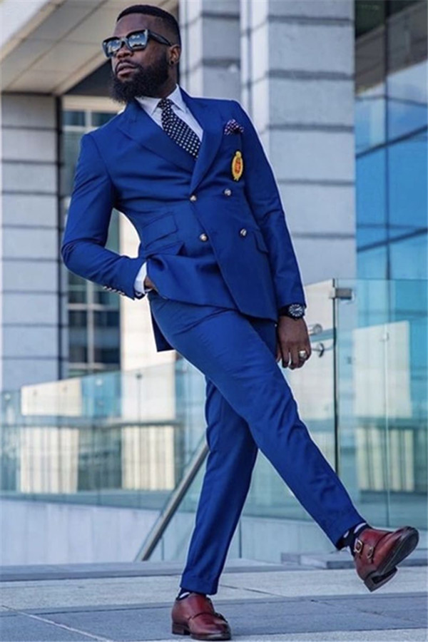 Newest Royal Blue Peaked Lapel Double-Breasted Reception Suit for Groom