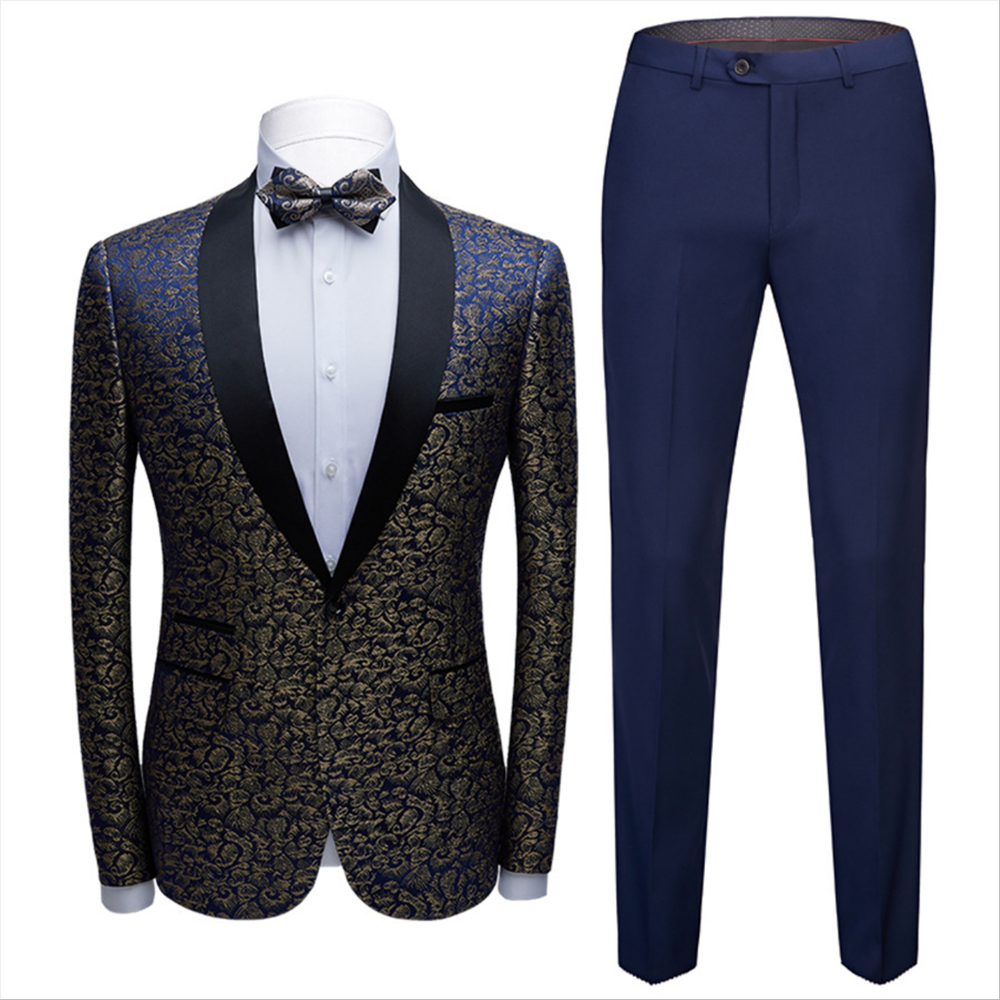 Chic Black Jacquard Tuxedo with Shawl Lapel Wedding Suit