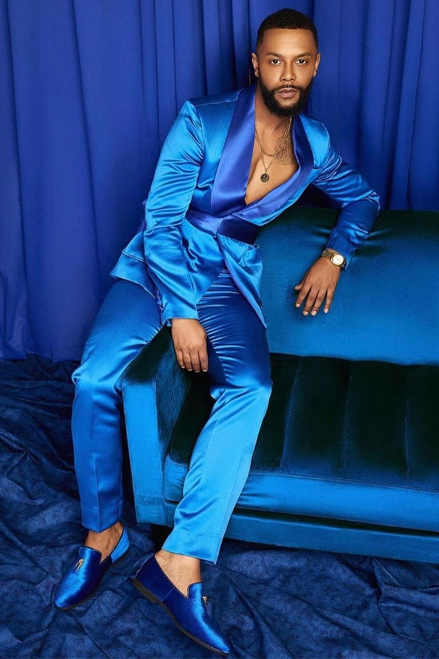Popular Blue Shawl Lapel Groom and Groomsmen Suits