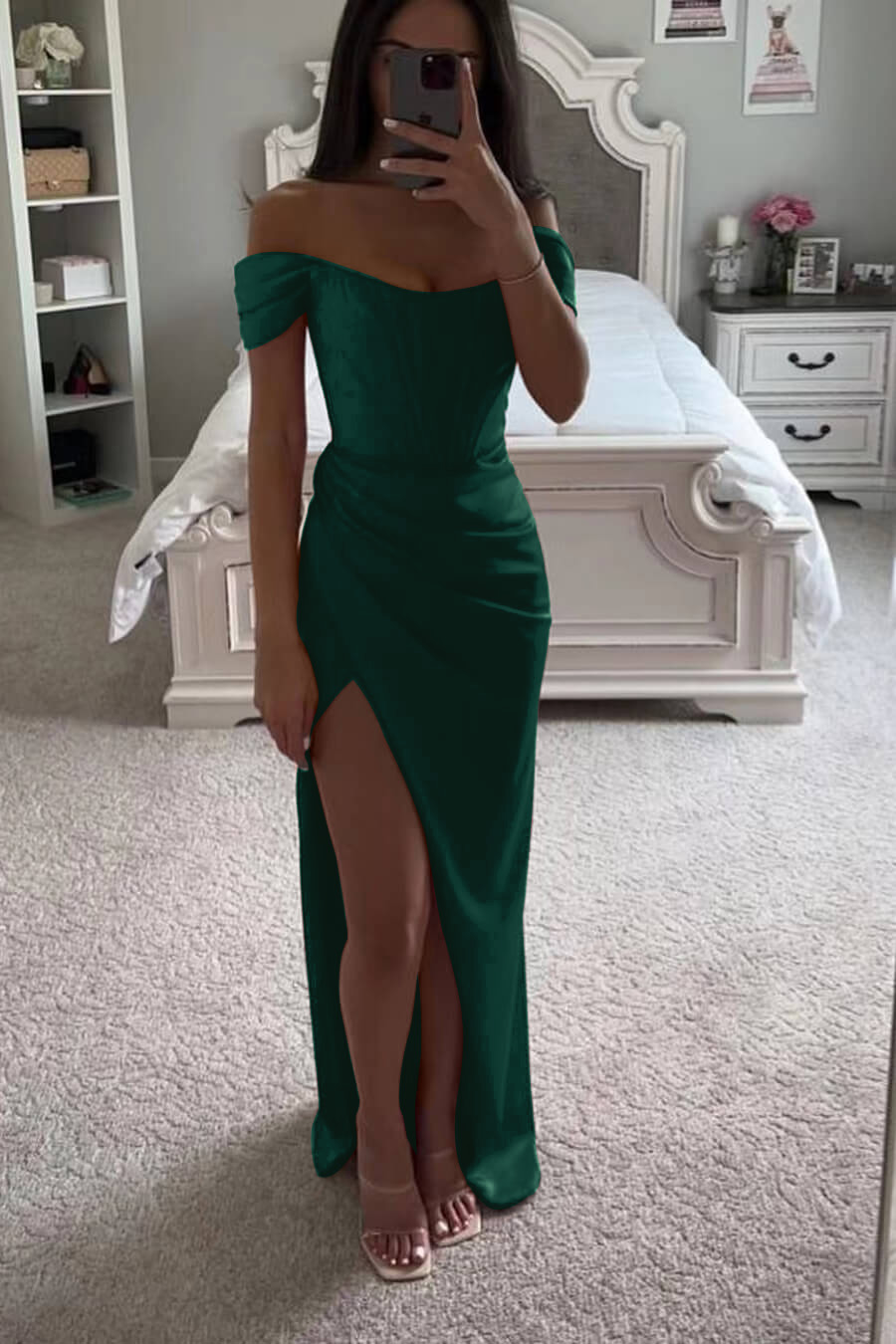 Red Long Off-the-Shoulder Slit Mermaid Prom Dress for Special Occasions