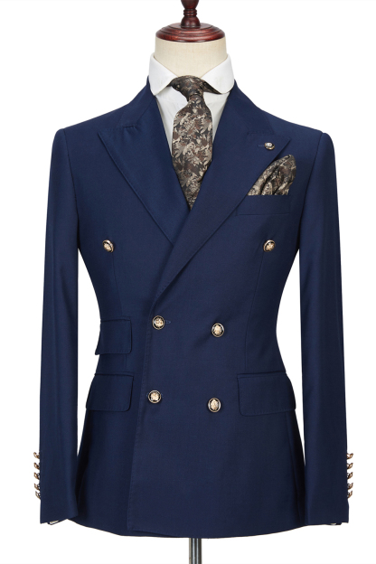 Formal Morris Dark Navy Double-Breasted Peak Lapel Men's Suit for Prom
