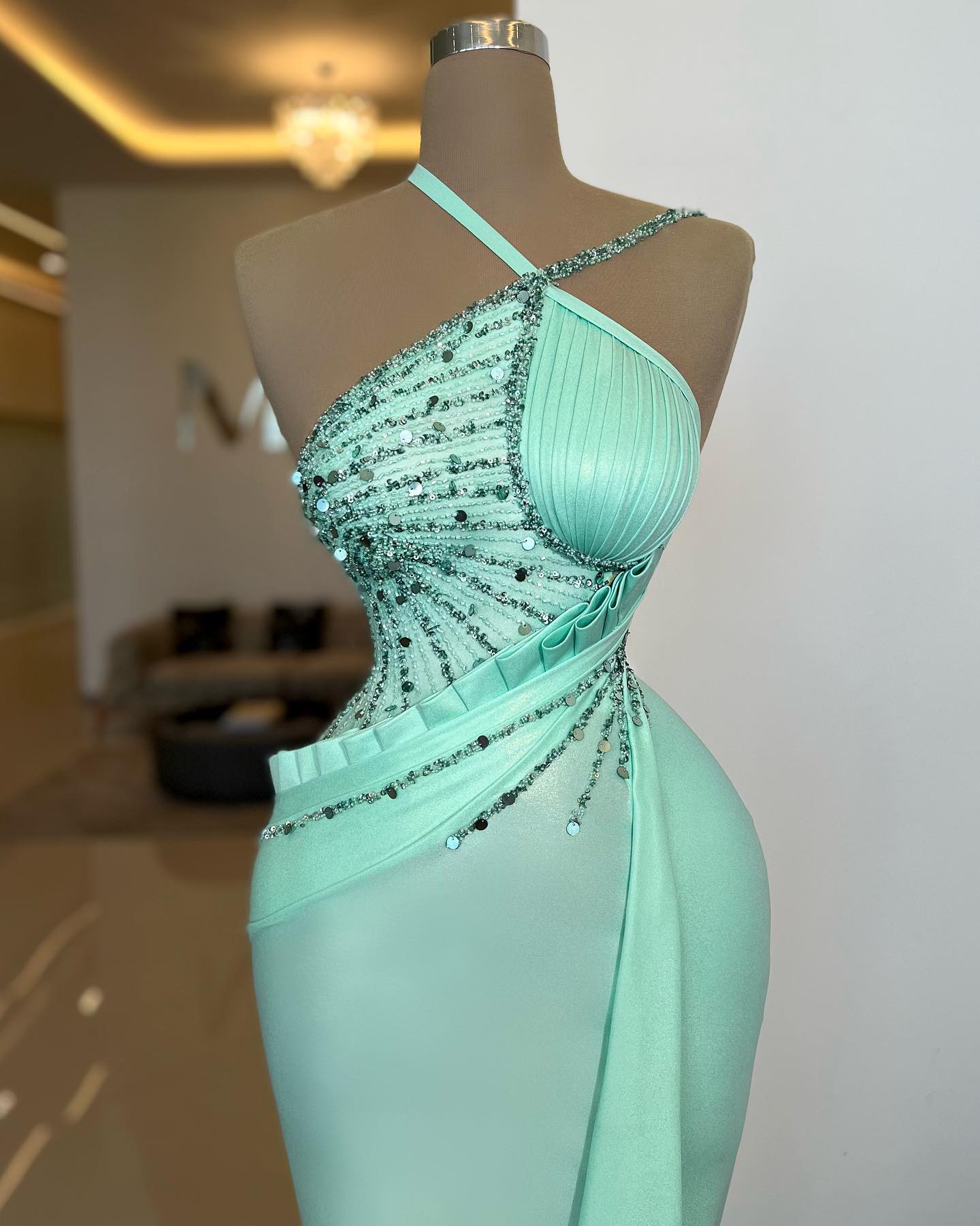 Sexy Green Spaghetti Strap Sleeveless Evening Dress