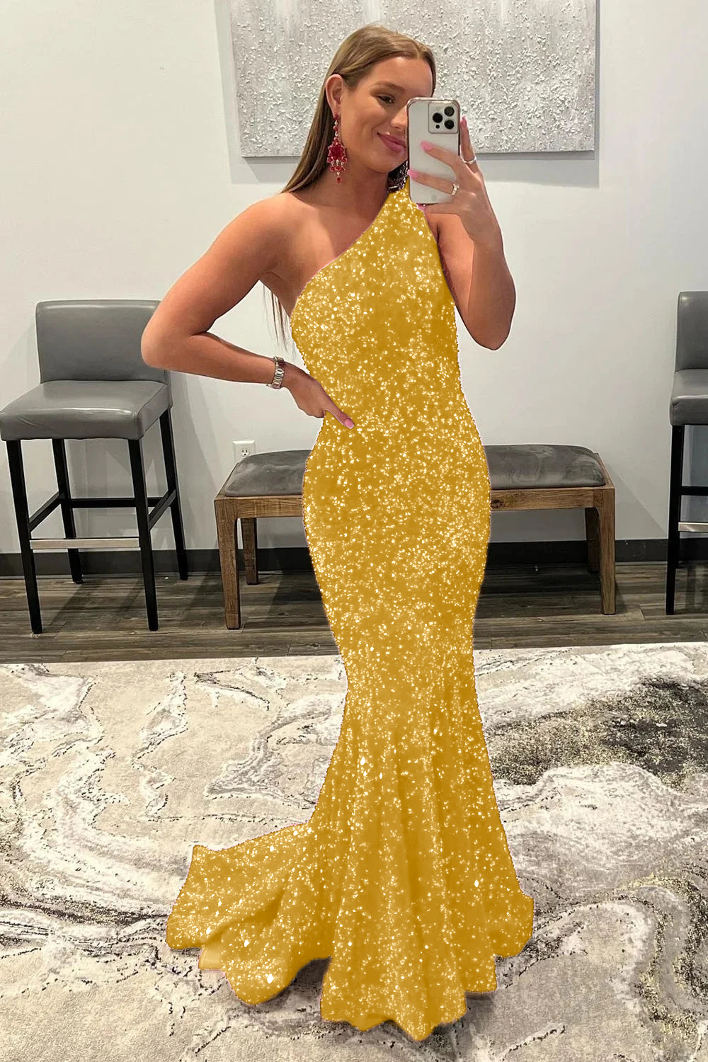 Long Prom Dress with Burgundy Mermaid Sequins