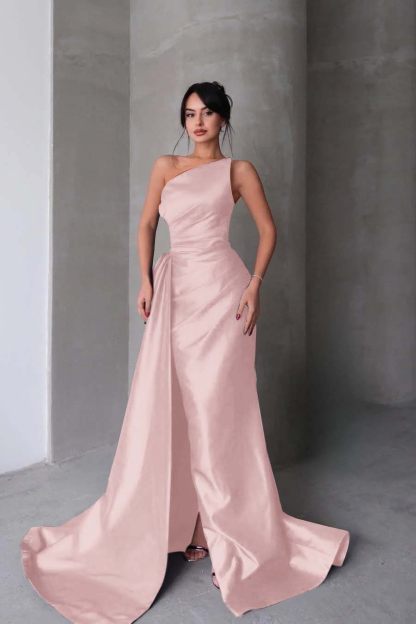 Strapless Sleeveless Mermaid Long Formal Dress With Split Pleated