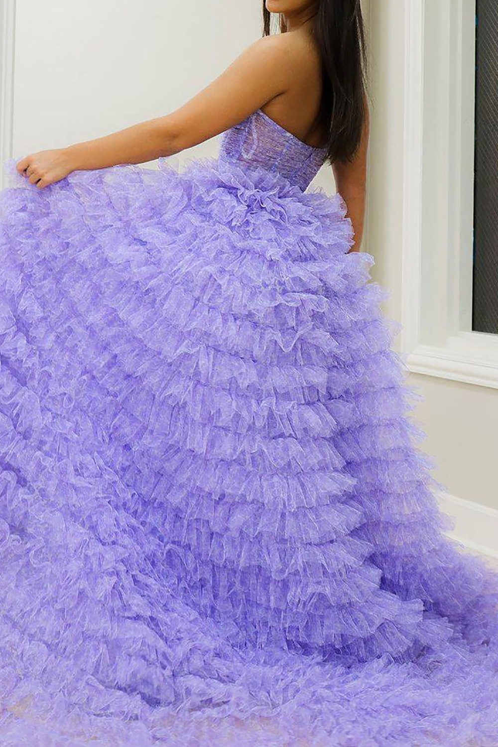 Elegant Sweetheart Purple Tulle A-Line Long Prom Dress Featuring a Keyhole