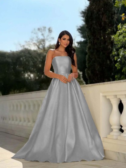 Chic Strapless Sleeveless Long A Line Formal Dress With Pleated