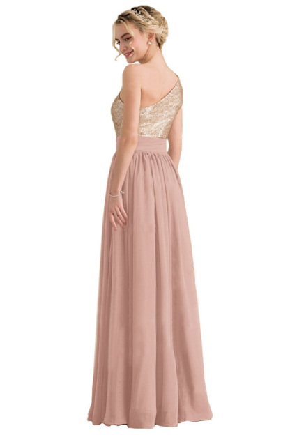 Sequins One Shoulder Long Bridesmaid Dress