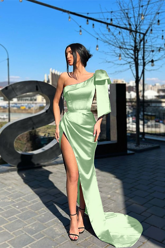 Purple Mermaid One-Shoulder Long Evening Dress With Split