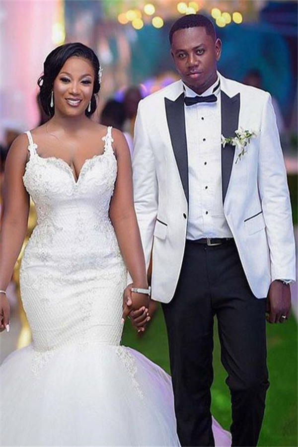 Fashion White Peaked Lapel One-Button Wedding Groom Suits