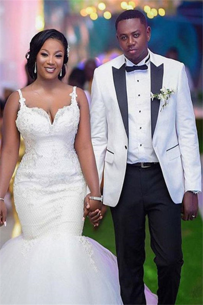 Fashion White Peaked Lapel One-Button Wedding Groom Suits