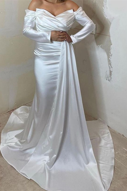 Off-The-Shoulder Sweetheart Mermaid Long Sleeves Front Split Evening Dress With Ruffle