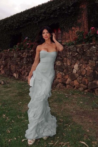 Chiffon Sweetheart Strapless Sleeveless Long Formal Dress With Ruffles