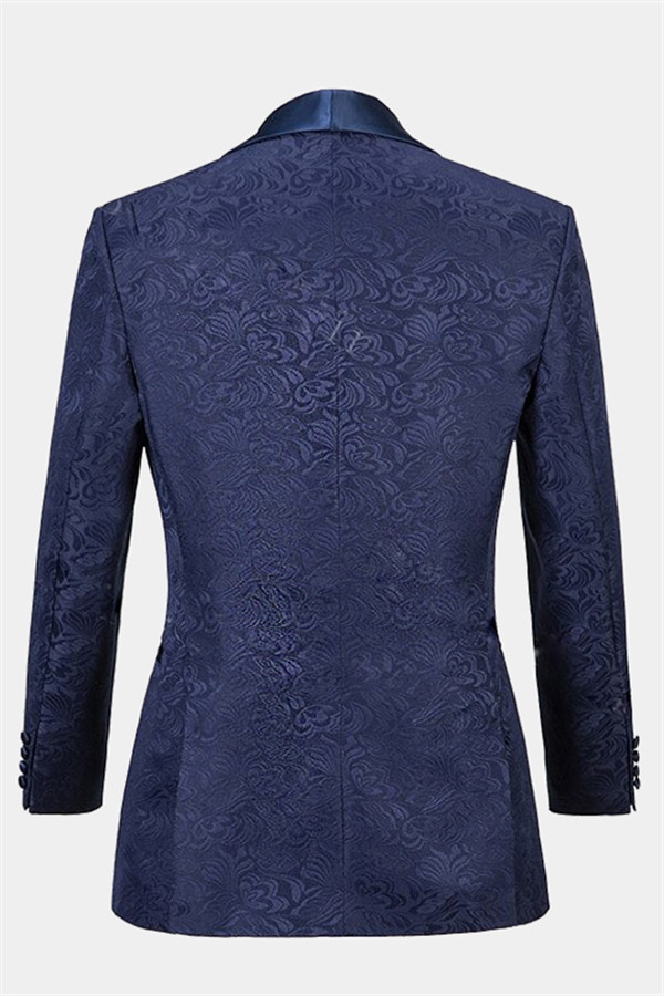 Navy Blue Jacquard Bespoke Three-Piece Tuxedo