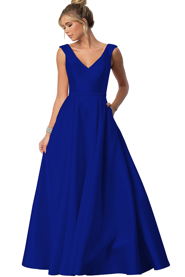 Sleeveless V-Neck Bridesmaid Dress with Pockets