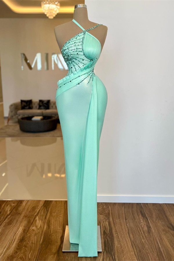 Sexy Green Spaghetti Strap Sleeveless Evening Dress