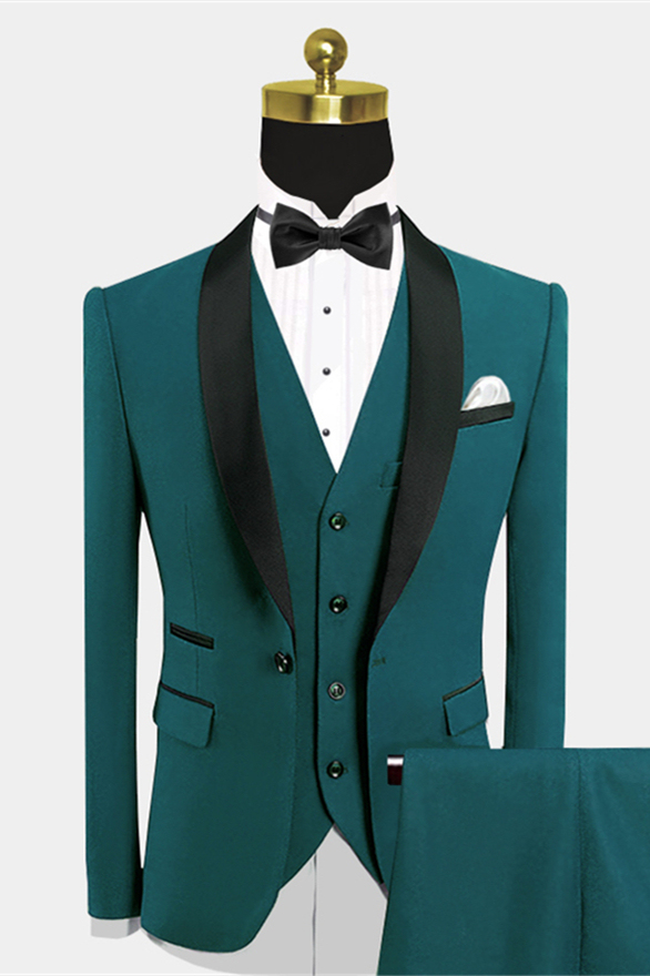 Classic Black Shawl Lapel Fashion Green Tuxedo Wedding Suit