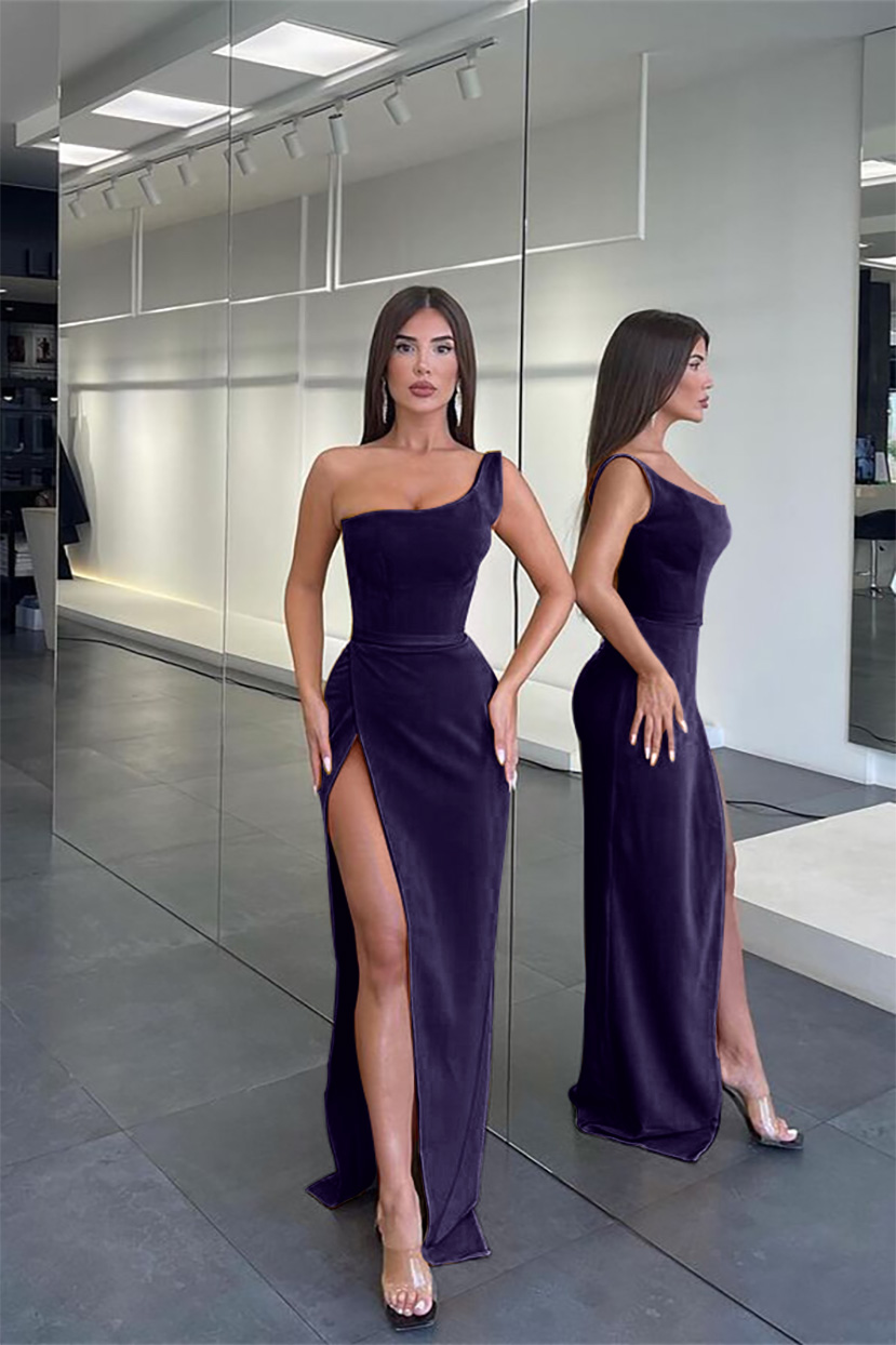 Pretty Long One Shoulder Sleeveless Mermaid Evening Dress Slit