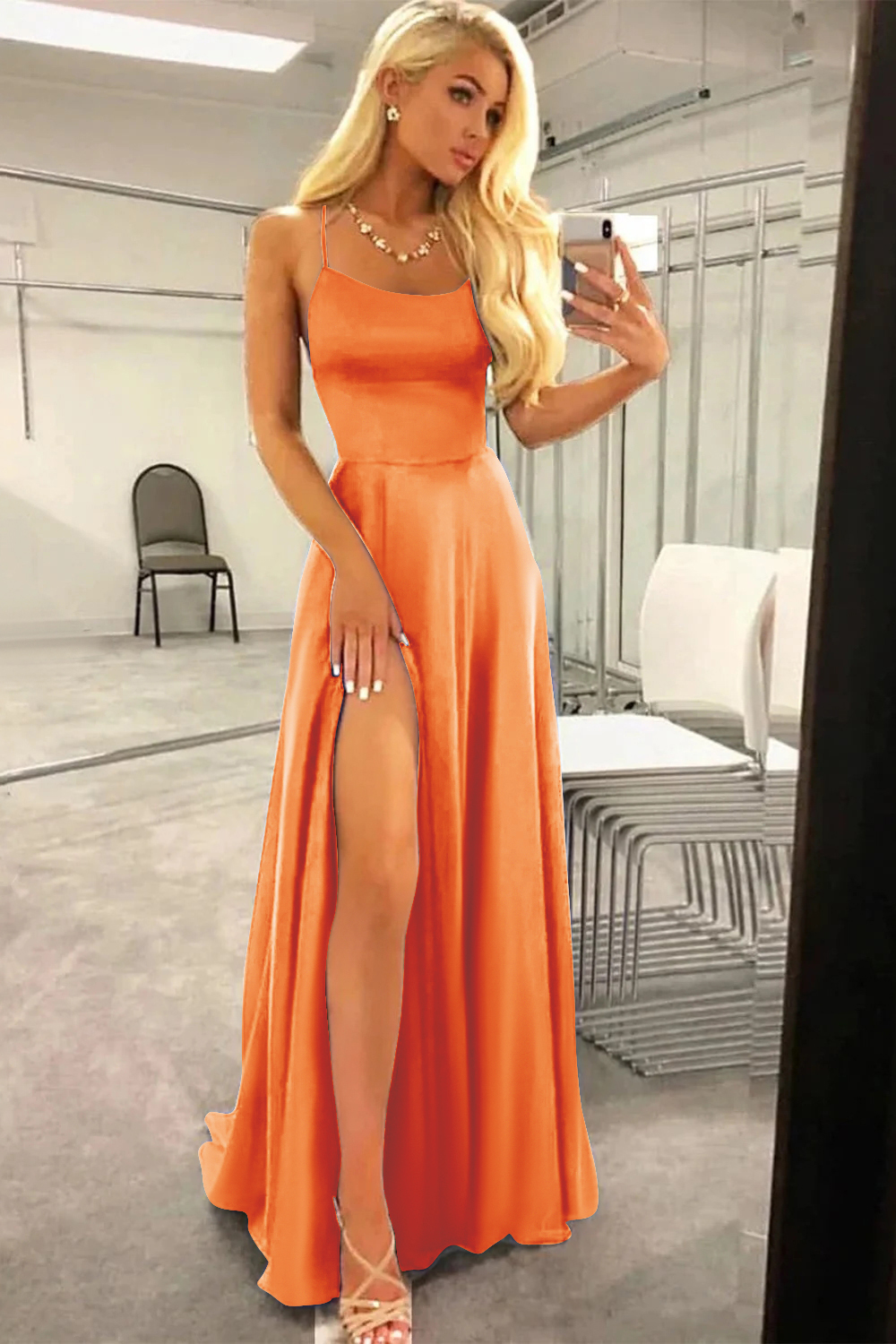 A Line Prom Dress in Royal Blue with Halter and Backless Design