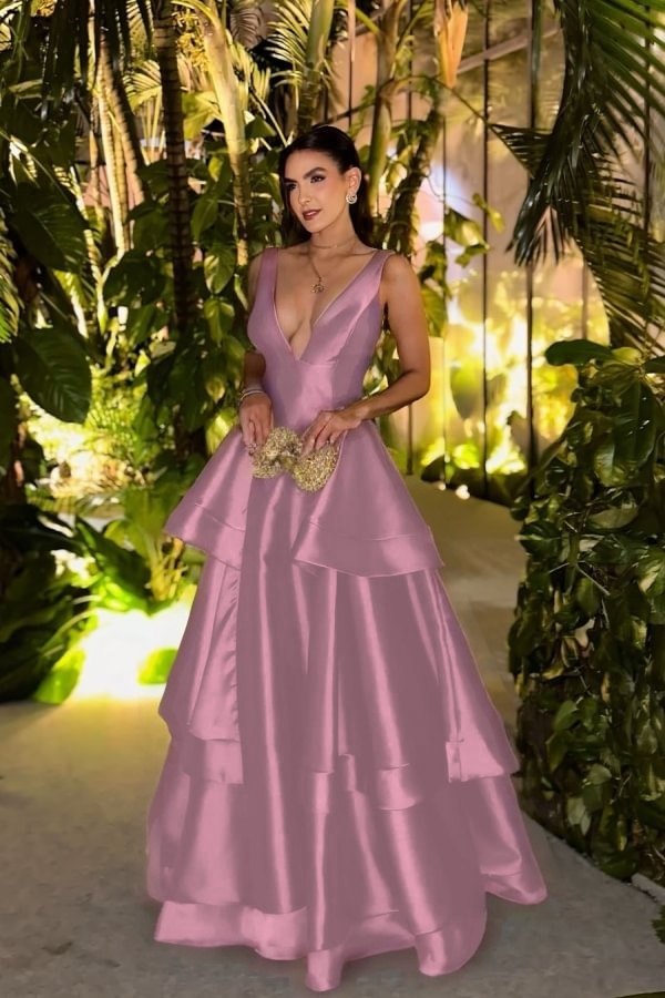 Straps Deep V Neck Sleeveless A Line Long Formal Dress With Pleated