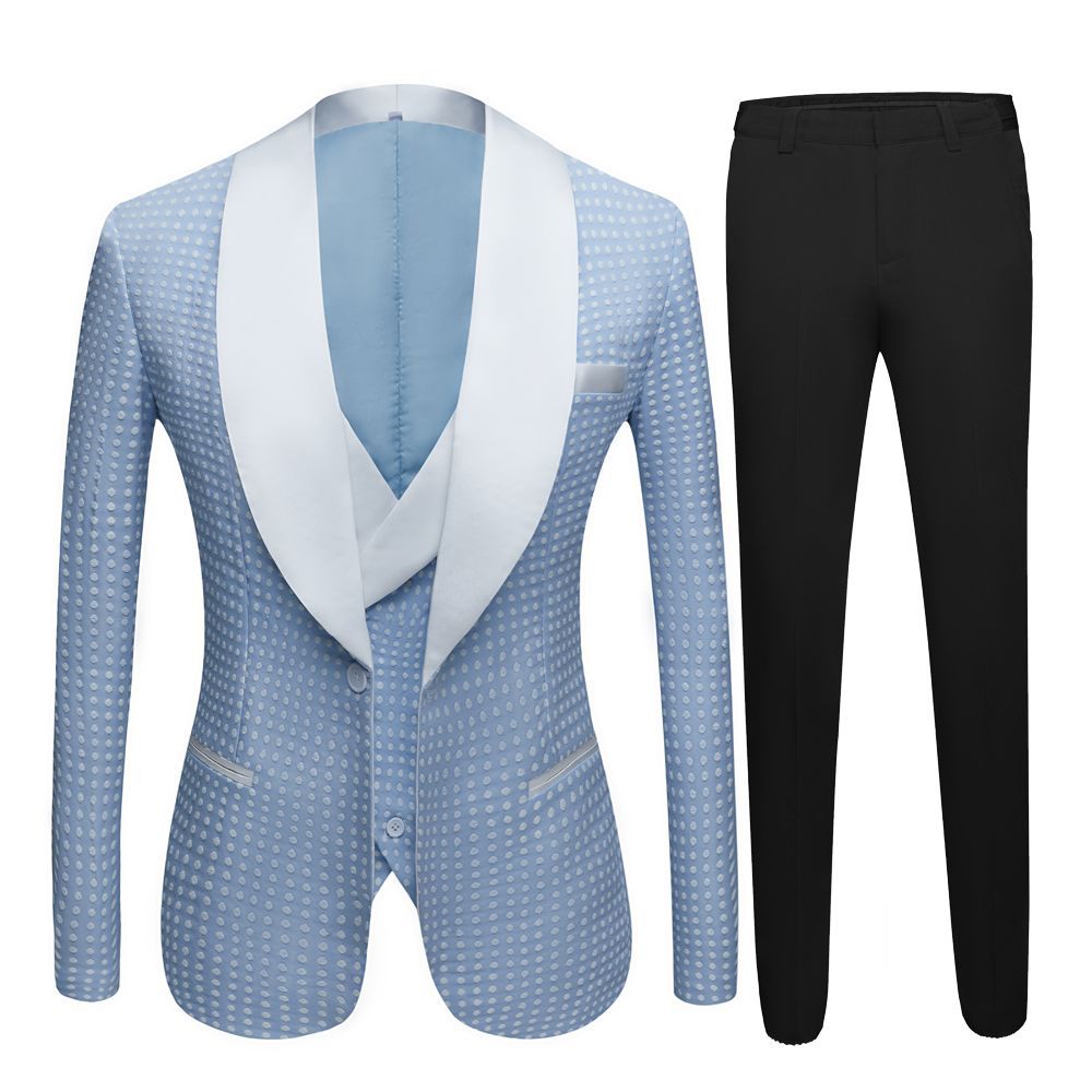 Stylish Sky Blue Fashion Dot Shawl-Lapel Wedding Suit for Men