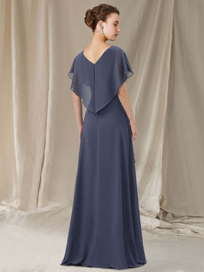 Elegant V-Neck A-Line Princess Asymmetrical Mother of the Bride Gown